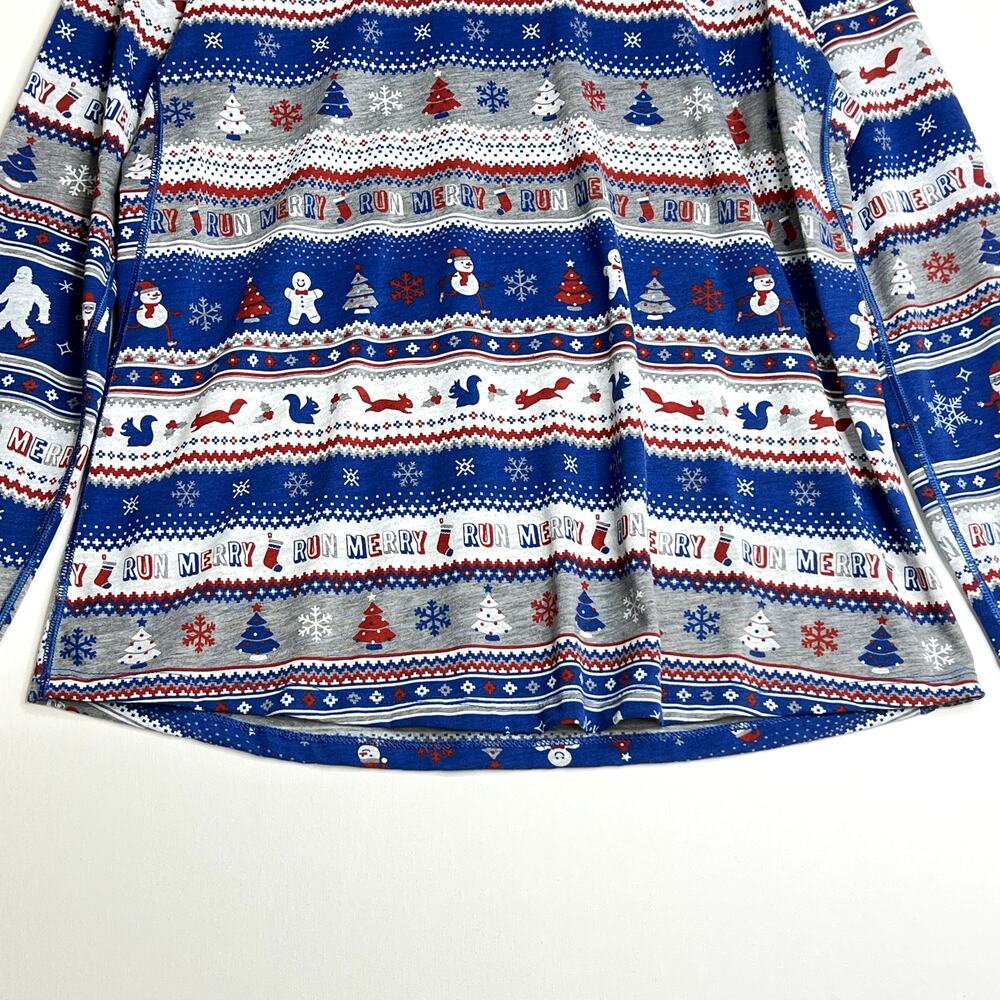 Brooks Blue White Gray Holiday Patterned Long Sleeve Tee - Picture 6 of 8
